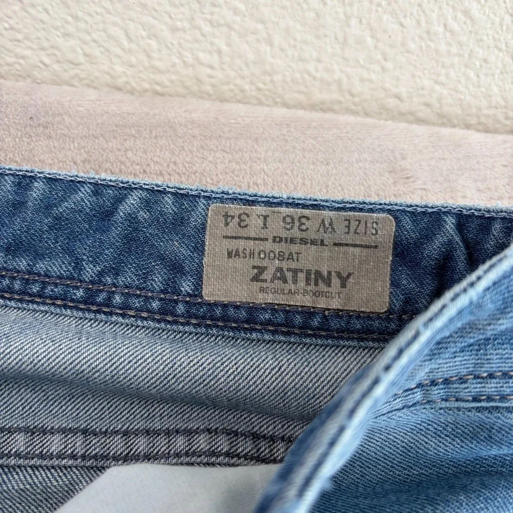 Diesel Zatiny‎ Bootcut Jeans Men 36x34 Blue 008AT Distressed Fade Button Fly